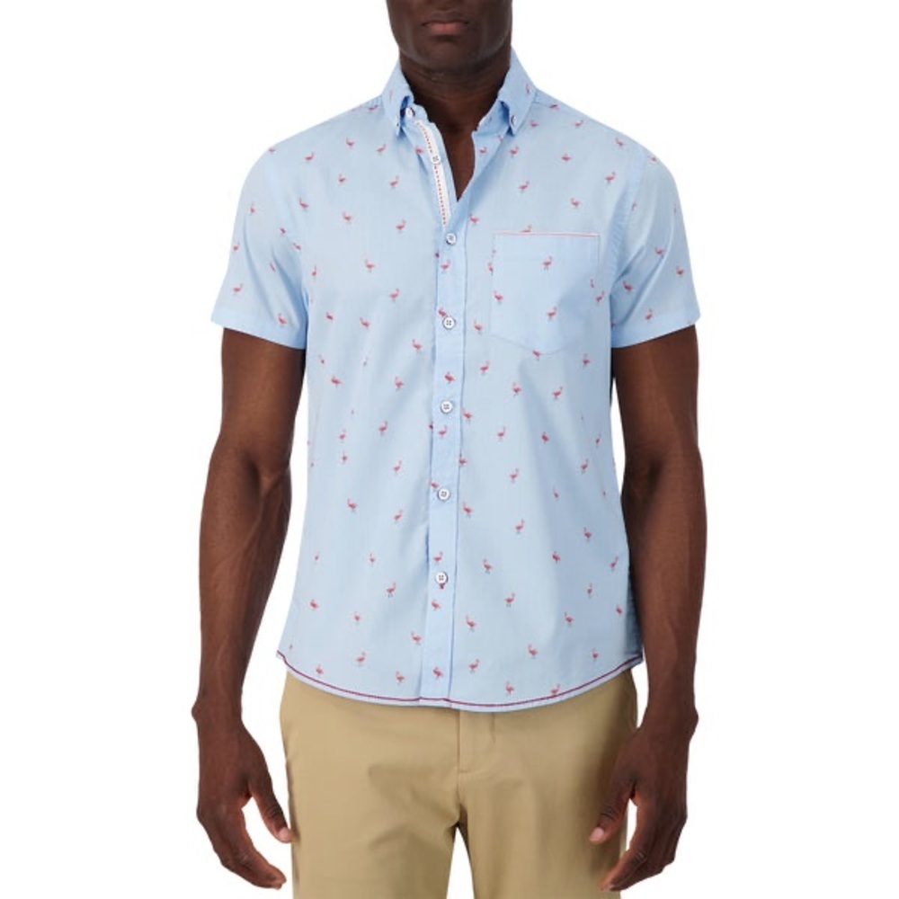 Report Collection Light Blue Flamingo Print Casual Shirt